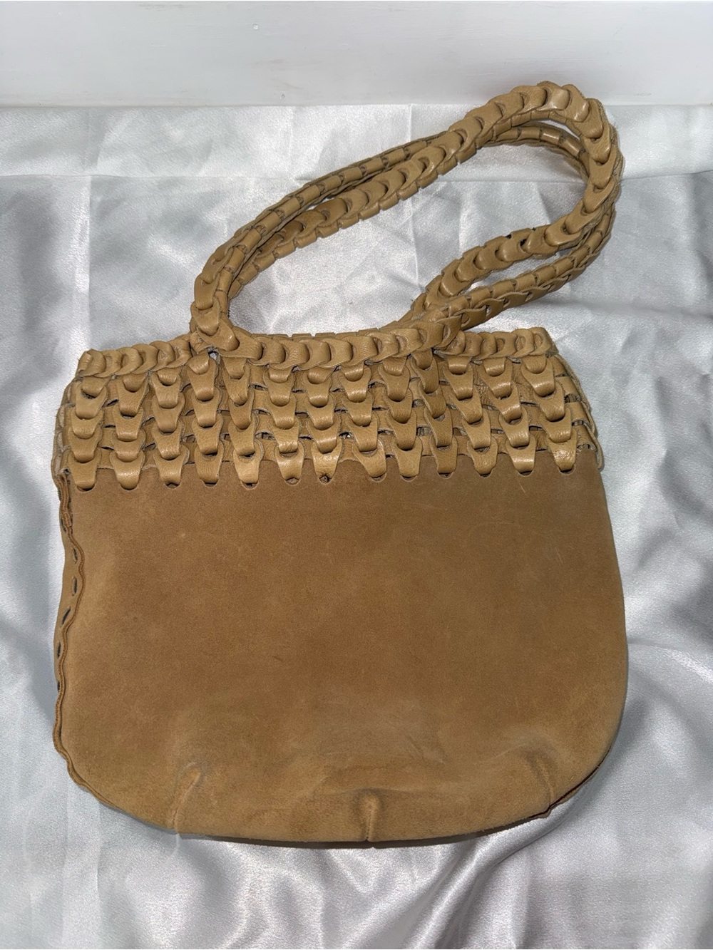 Braided Suede Shoulder Bag in Tan
